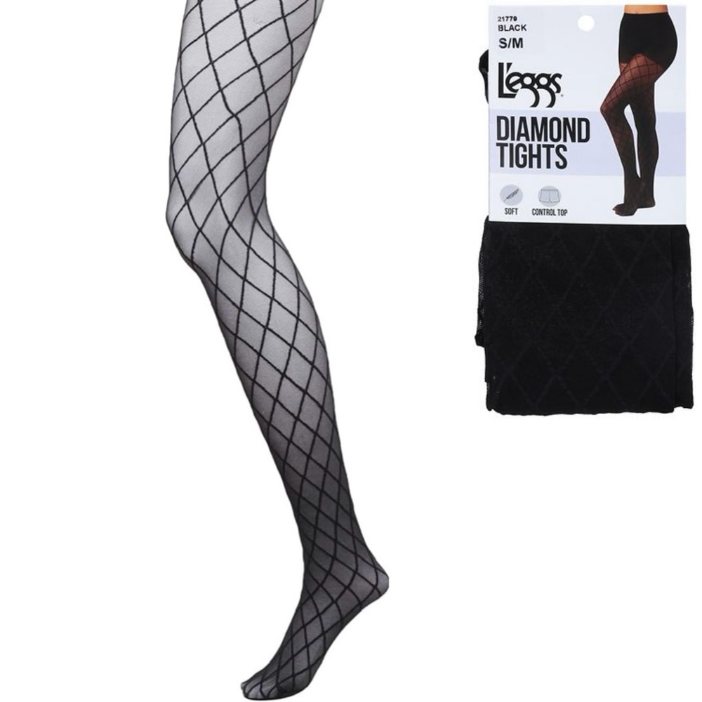NWT L'eggs Women's Diamond Tight, Black, Small